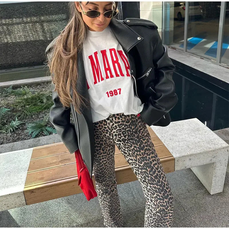 Women's Street Retro Printed Leopard Print Wide-leg Pants