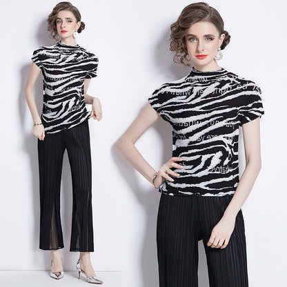 Short Sleeve Simple All-matching Slim Flare Pants