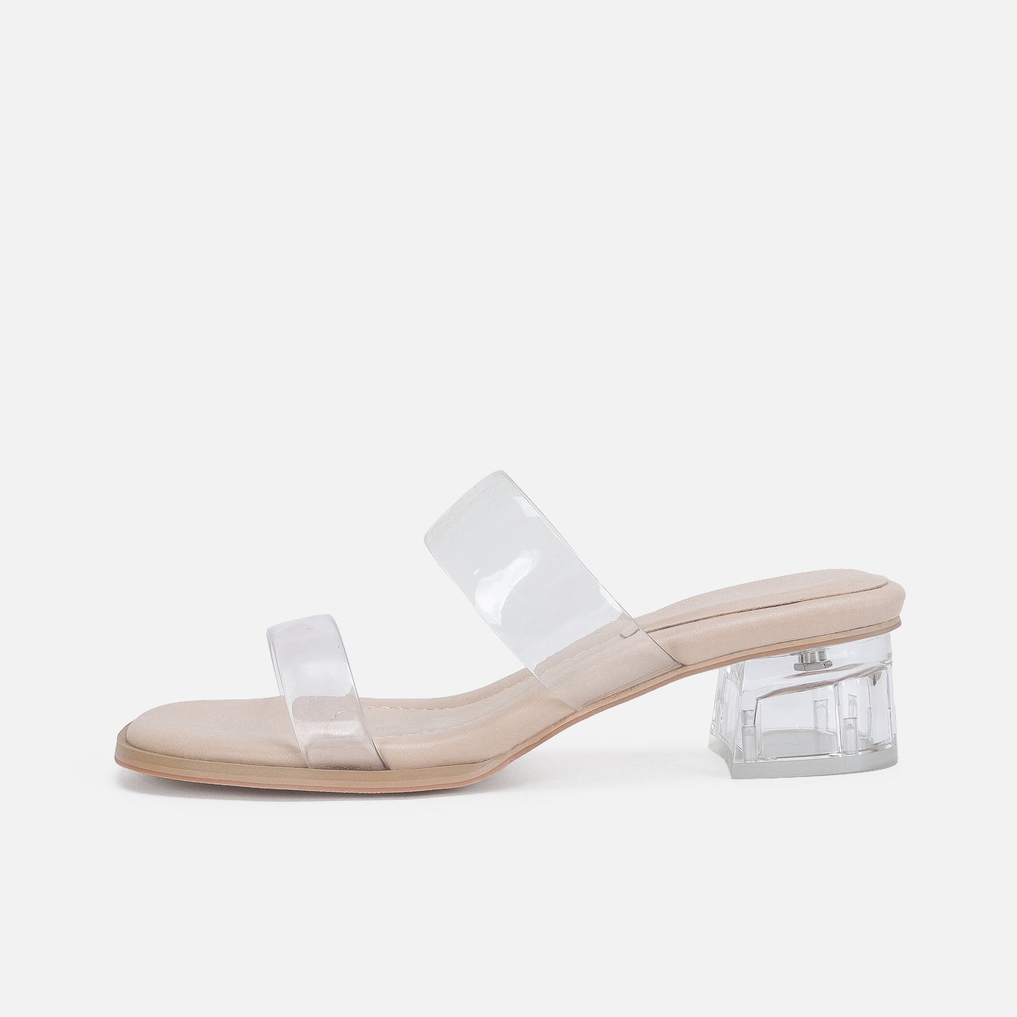 Women's White Mid-heel Sandals With Transparent Slippers Outer Wear