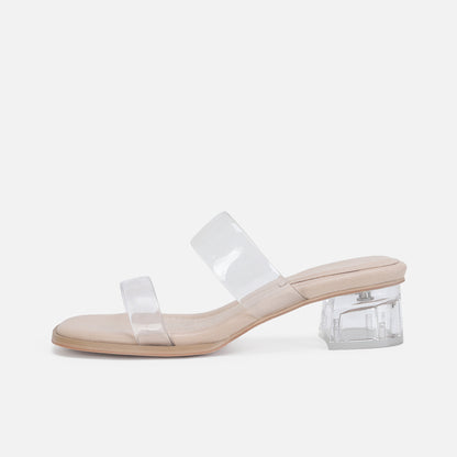 Sandalias blancas de tacón medio para mujer con zapatillas transparentes para uso exterior