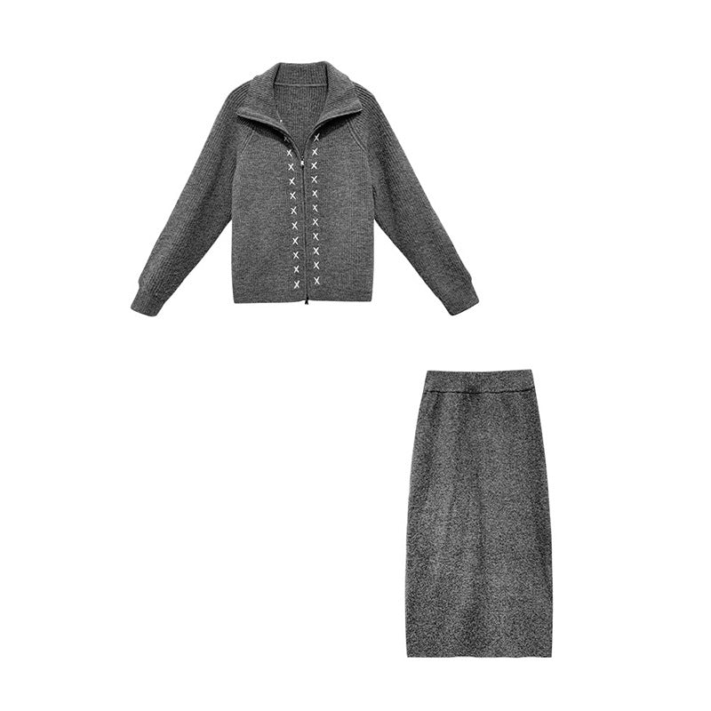 Design Sense Sweater Coat Women's Suit High-grade Knitted Skirt Fashion Two-piece Suit