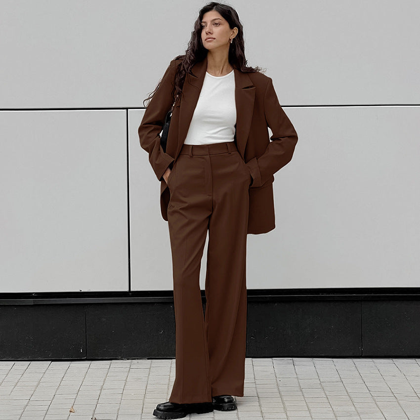 Blazer Vintage à la mode pour femmes, pantalon à jambes larges, ensemble deux pièces