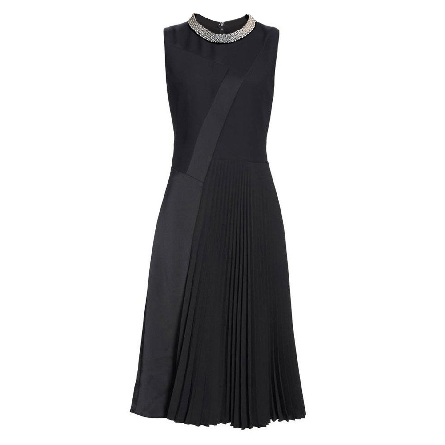 Diamond Round Collar In Black Stitching Pleated Dress