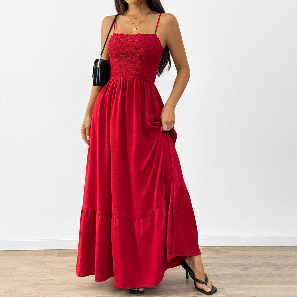 Vestido elegante con tirantes tejidos para mujer