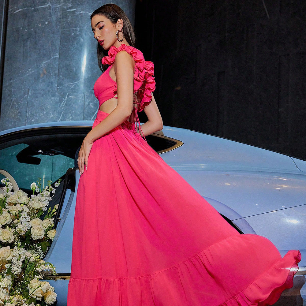 Vestido de flores para mujer Cuerda cruzada sin espalda