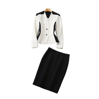 V-neck Small Suit Package Hip Skirt Commuting Suit