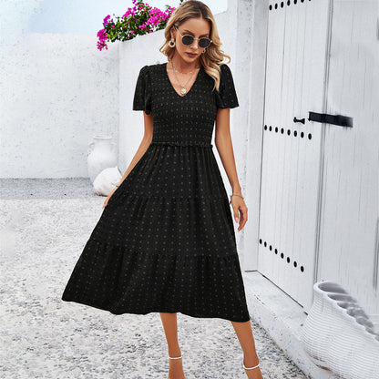 Women's Elegant V-neck Short Sleeve Dress