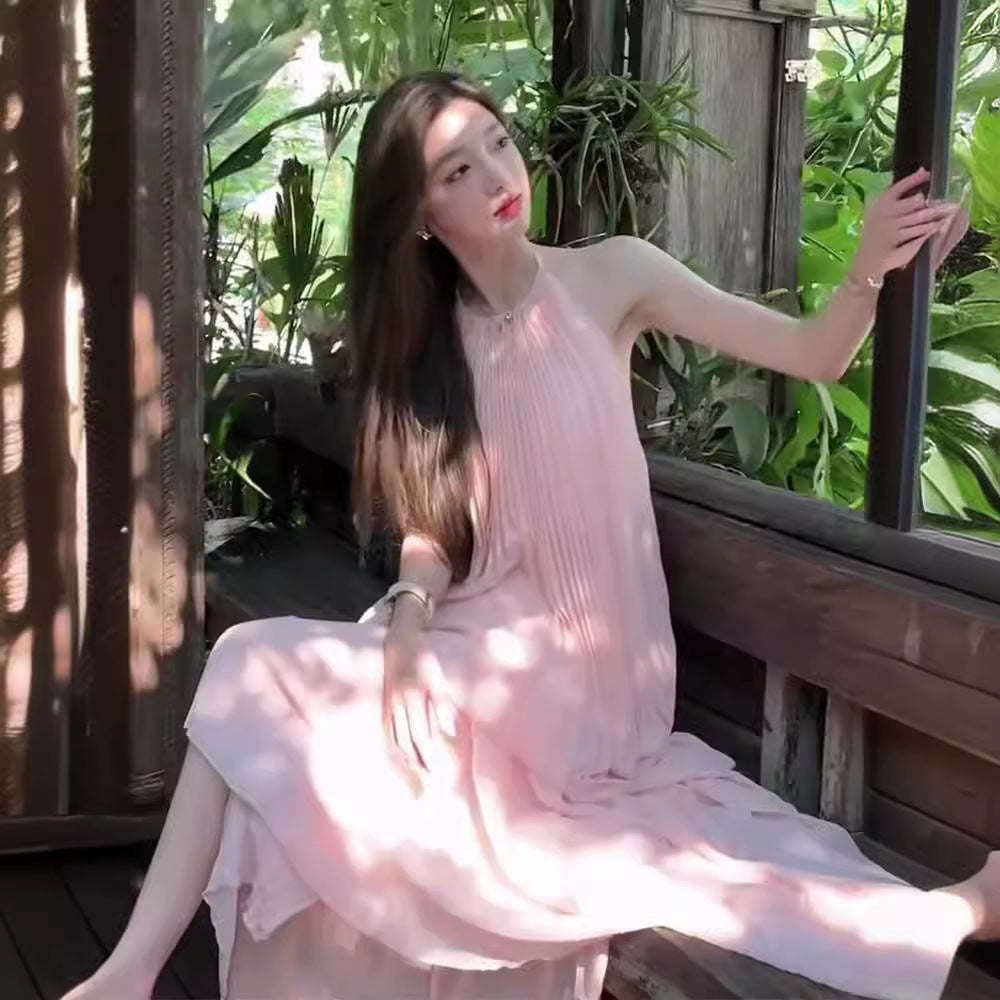 Vestido de vacaciones junto al mar Atmósfera Foto Diosa Use dobladillo ancho Falda de traje de hada fluida