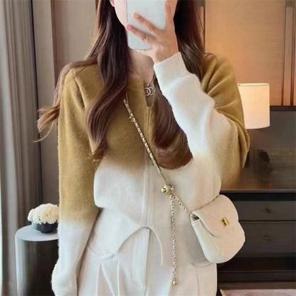 Gradient Color Knitted Long Sleeve Pullover Top Women