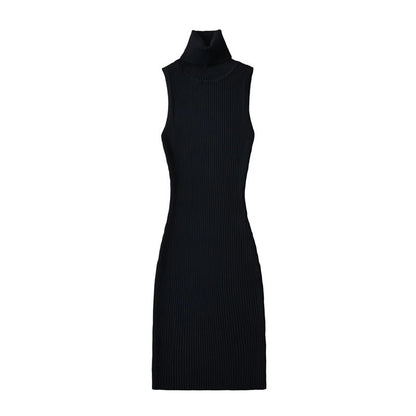 Mature Elegant Turtleneck Knitting Slim Sleeveless Vest Dress