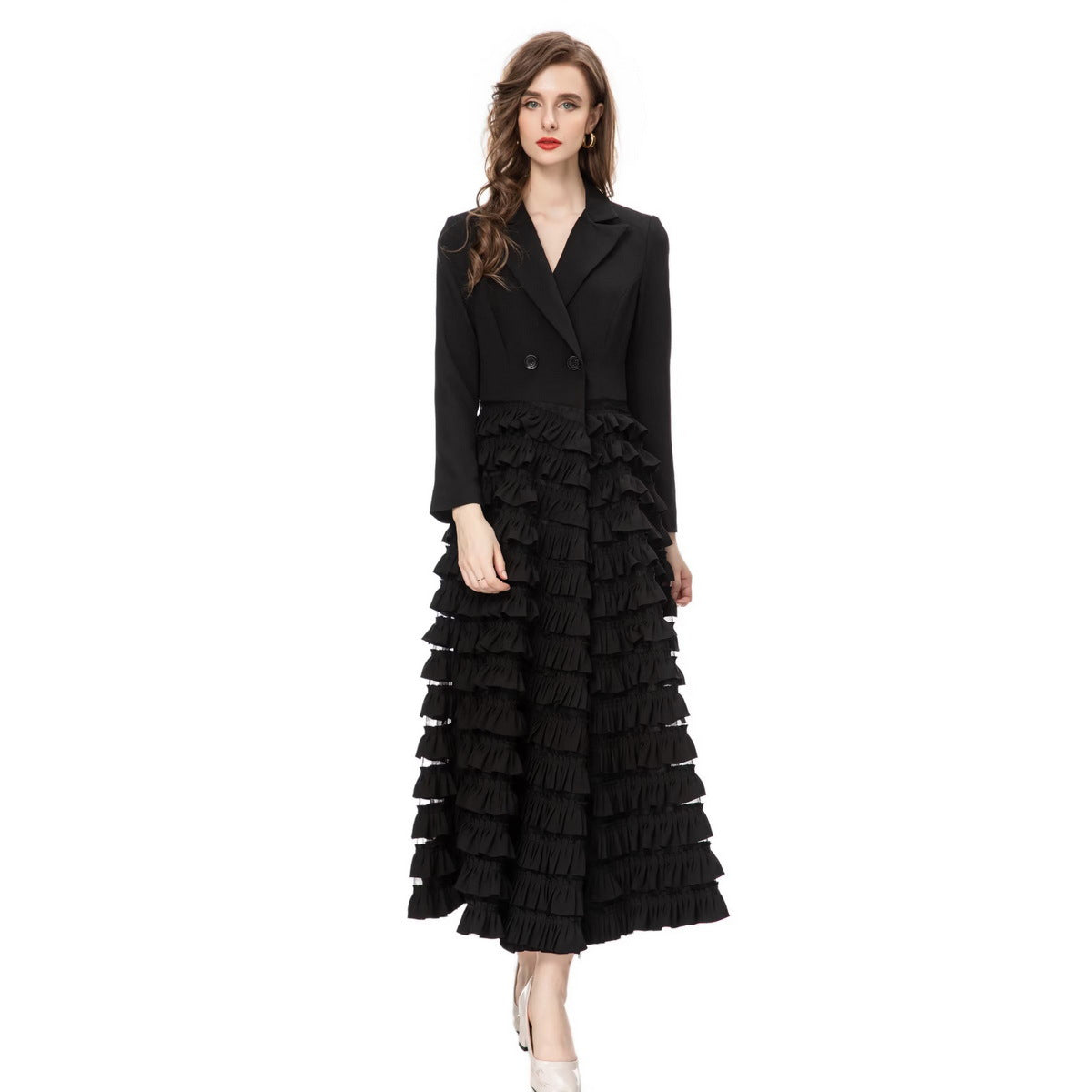 Suit Collar Layered Heavy Industry Fungus Swing Dress