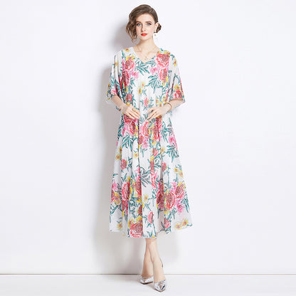 Gentle Elegant Tencel Elegant Drape Printing Dress