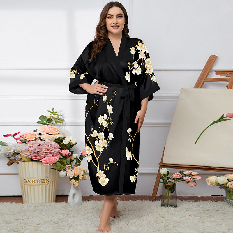 Satin Pajamas Women's Summer Light Luxury Bathrobe Homewear