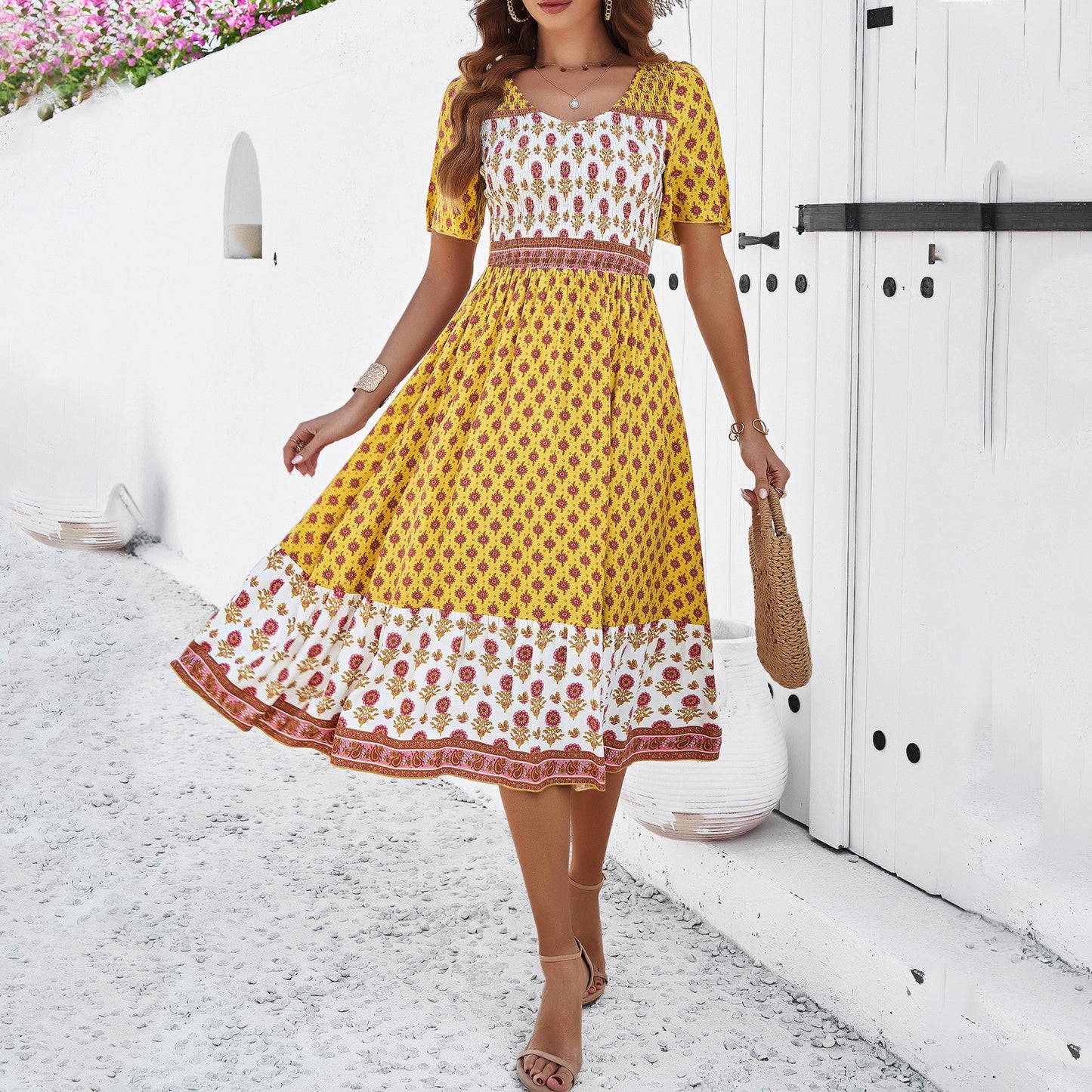 Robe imprimée décontractée pour les vacances de printemps et d'été