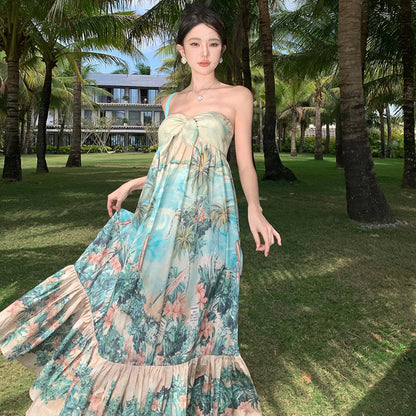 Vestido con top de tubo con hombros descubiertos Vacaciones junto al mar de primavera para mujer