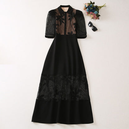 Lapel Voile Applique Stitching Dress