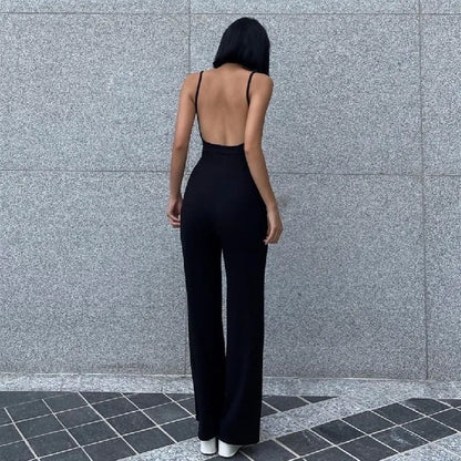 Xeemilo Sexy Backless Spaghetti Strap Jumpsuit Woman Summer Black Skinny Bodycon Bodysuit Pants Holiday Ladies Casual Jumpsuits