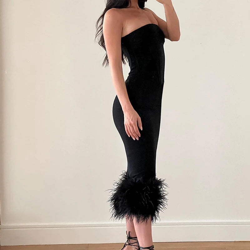 Women's elegant style dress new style feather tight sexy tube top dress