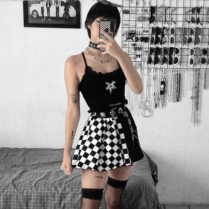 Halloween Contrast Color Black and White Checkered Dark Style Skirt