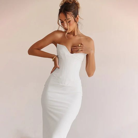 Women's Elegant Dress Women's Fashion Temperament Elegant Sexy Fishbone Slim Sheath Fishtail Dress Long Dress