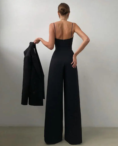 NEW Strap waist straight tube solid color jumpsuit for women