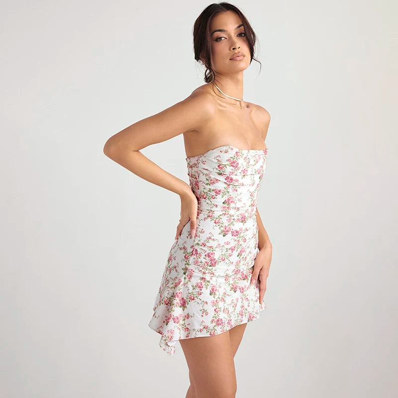 Robe courte élégante pour femmes, boutonnage Floral, Slim, grand dos nu, Style de vacances décontracté européen et américain, robes courtes épicées