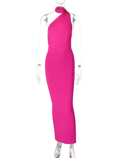 Hugcitar-vestido largo Sexy con un hombro y espalda descubierta para mujer, bufanda ajustable con lazo fruncido, ropa de calle elegante Y2K, traje de Festival 2023