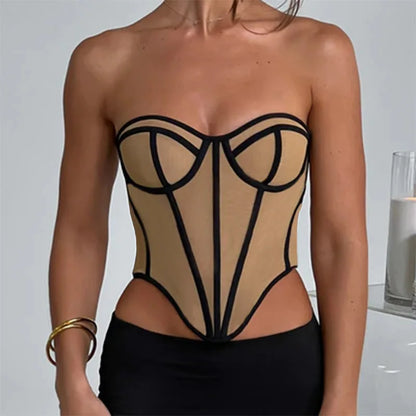 Mode cryptographique Sexy dos nu hauts Corset pour les femmes été Club fête sans manches Bustier haut court vêtements minces