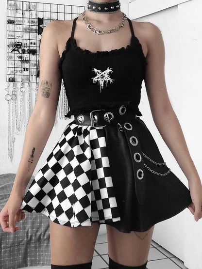 Halloween Contrast Color Black and White Checkered Dark Style Skirt