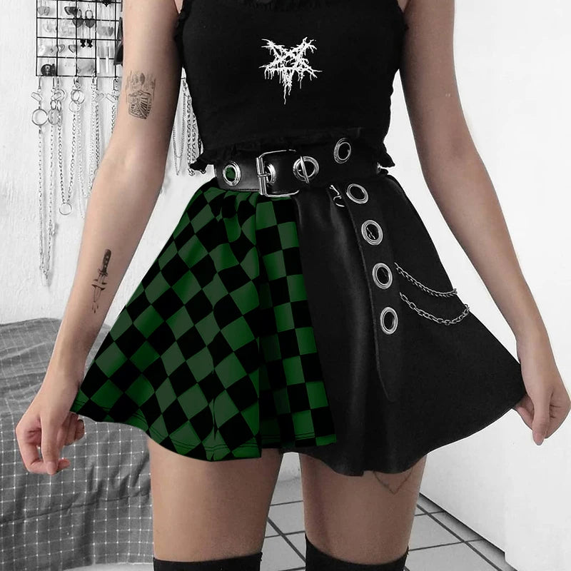 Halloween Contrast Color Black and White Checkered Dark Style Skirt