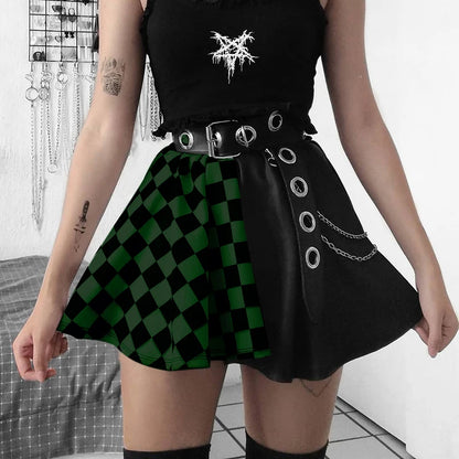 Halloween Contrast Color Black and White Checkered Dark Style Skirt