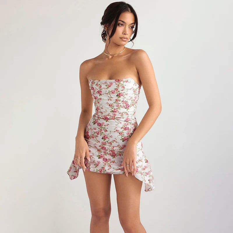 Robe courte élégante pour femmes, boutonnage Floral, Slim, grand dos nu, Style de vacances décontracté européen et américain, robes courtes épicées