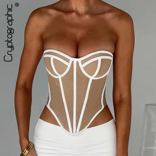 Mode cryptographique Sexy dos nu hauts Corset pour les femmes été Club fête sans manches Bustier haut court vêtements minces