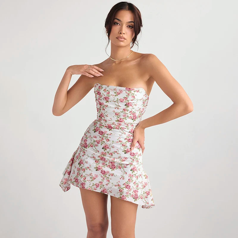 Robe courte élégante pour femmes, boutonnage Floral, Slim, grand dos nu, Style de vacances décontracté européen et américain, robes courtes épicées