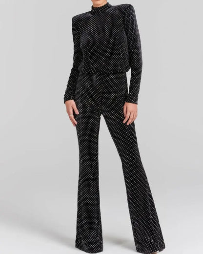 Autumn And Winter New Fashion Sequin Half High Neck Long Sleeved Jumpsuit