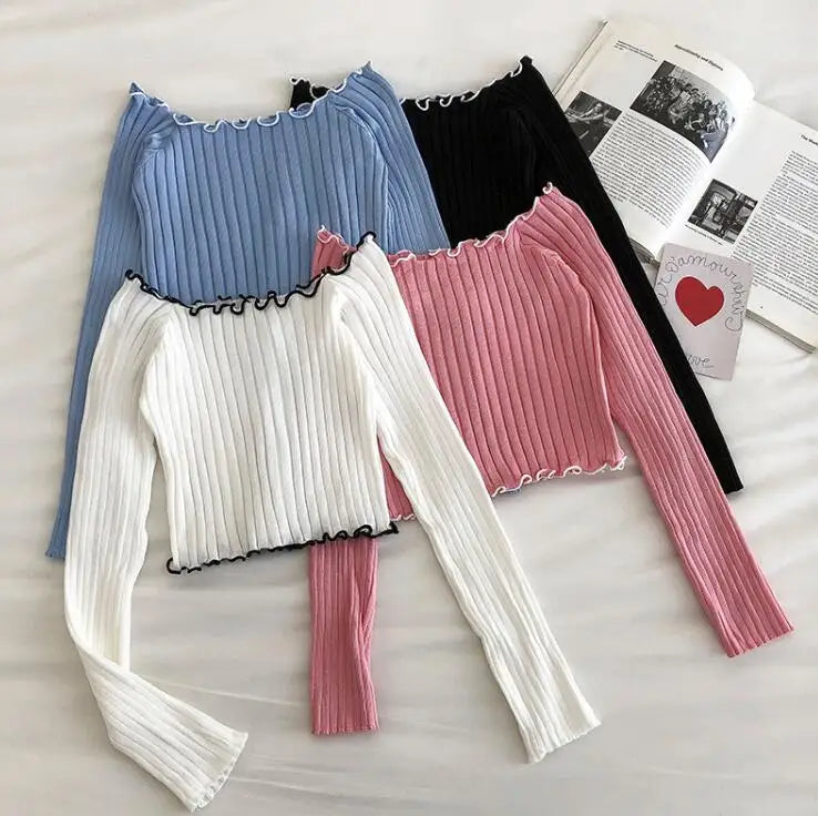 New Korean Slim Fit Short Off Shoulder T-Shirt Women