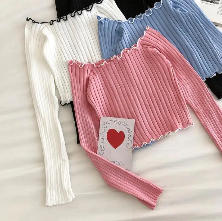 New Korean Slim Fit Short Off Shoulder T-Shirt Women