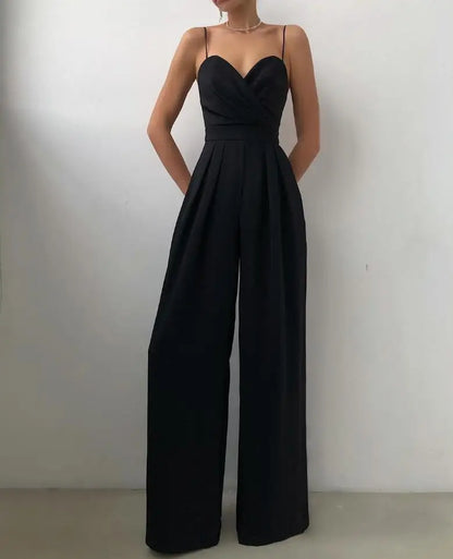 NEW Strap waist straight tube solid color jumpsuit for women