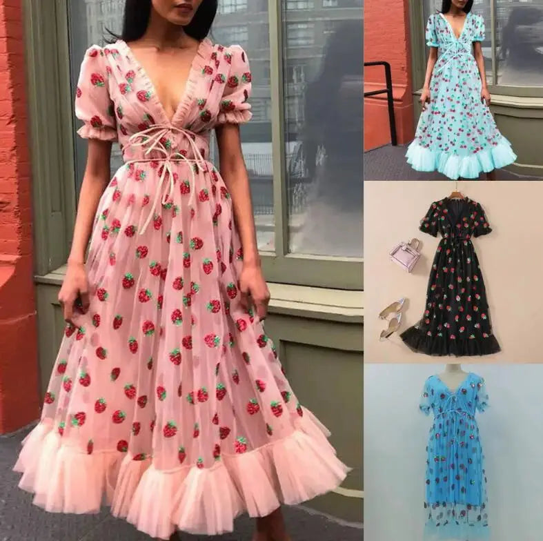 Robe à manches courtes et col en v pour femmes, coupe cintrée en maille fraise, à la mode