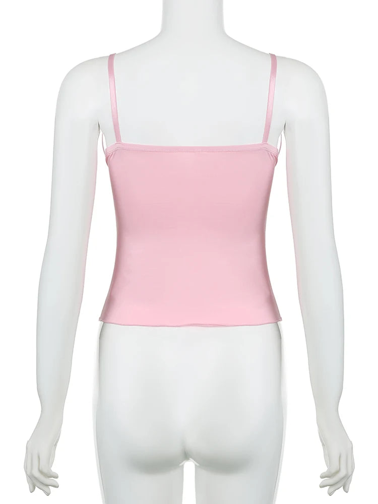 IAMSURE-Camiseta tipo Bandage con encaje liso para mujer, Top informal ajustado con cuello en V profundo, camisetas sin mangas sin mangas, ropa de calle de verano a la moda