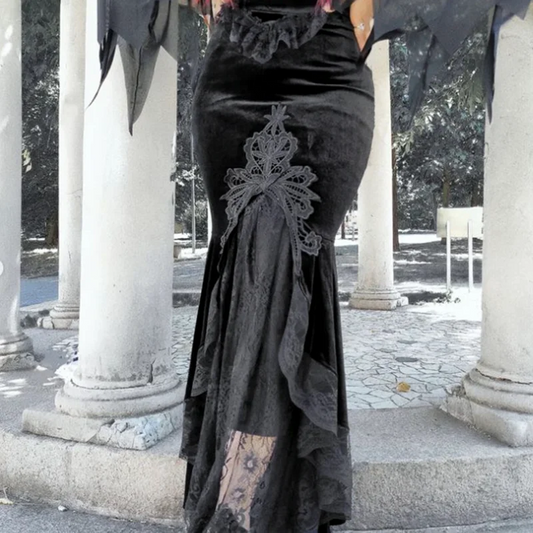 Women's Gothic Half Skirt 2024 New Temperament Slim Sexy Embossed Long Skirt Palace Style Ruffles Fishtail Half Skirt