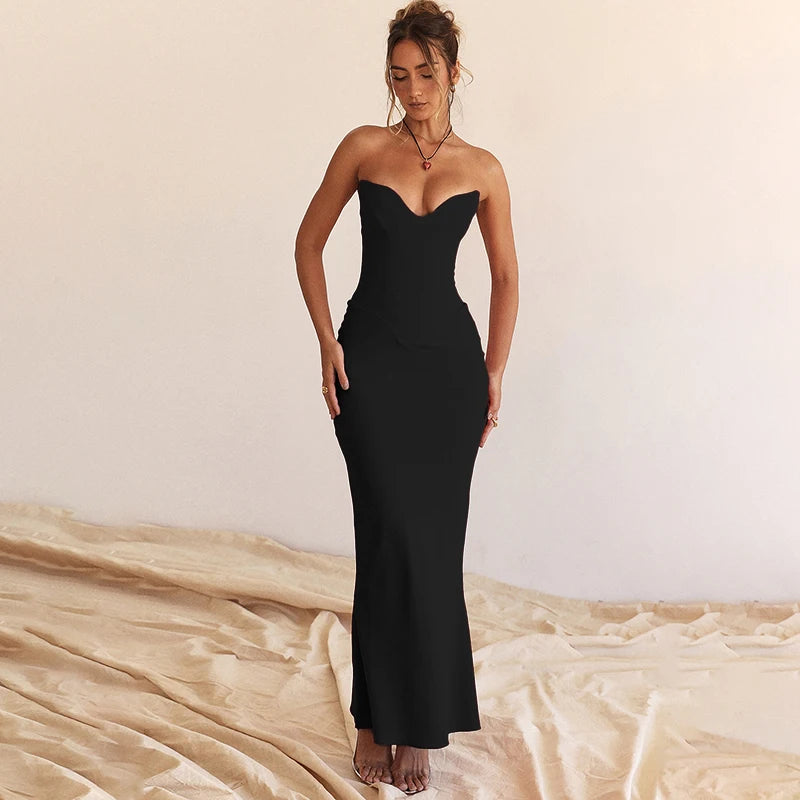 Women's Elegant Dress Women's Fashion Temperament Elegant Sexy Fishbone Slim Sheath Fishtail Dress Long Dress