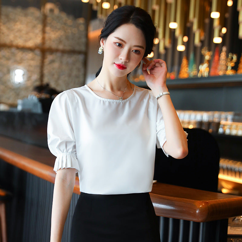 Women's Short Sleeve Clerk Work Clothes Slim Fit