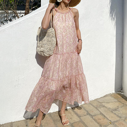 Vestido de gasa estampado con textura estilo vacaciones para mujer