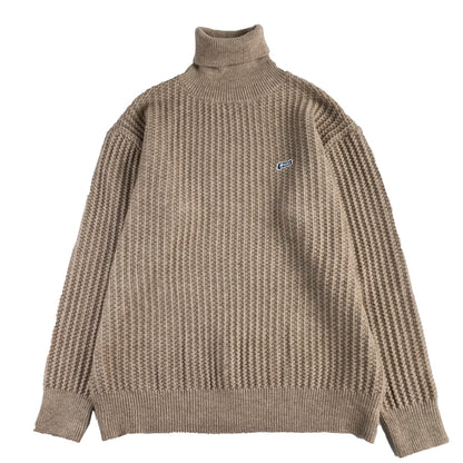 Pull à col roulé de couleur caramel rétro pour hommes et femmes