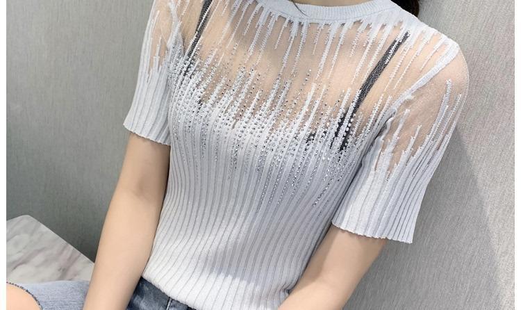 All-match Ice Silk Knitted Mesh Hollow Lace Top