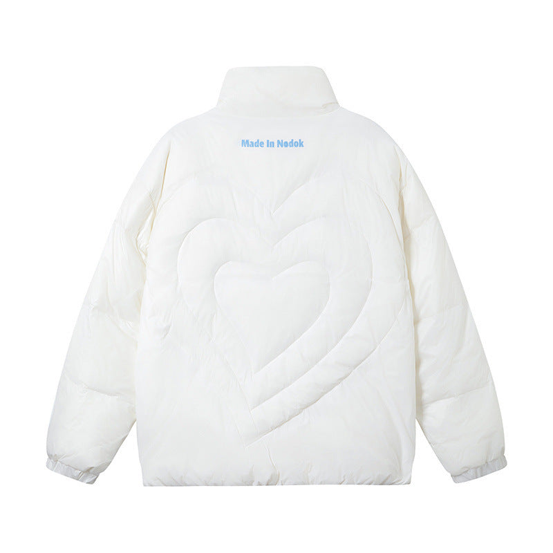 Letter Printing Love Heart Stand-up Collar Cotton-padded Coat