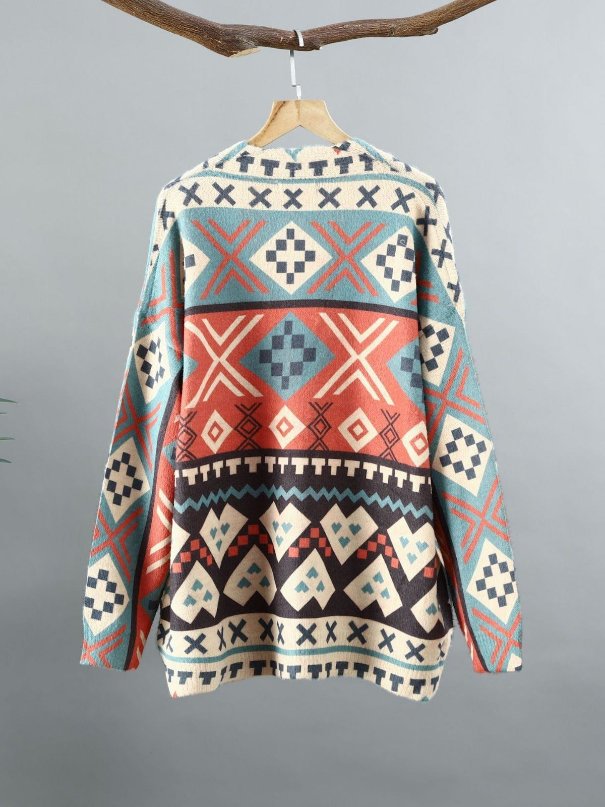 Fashion Plaid Printed Loose V-Neck Cardigan