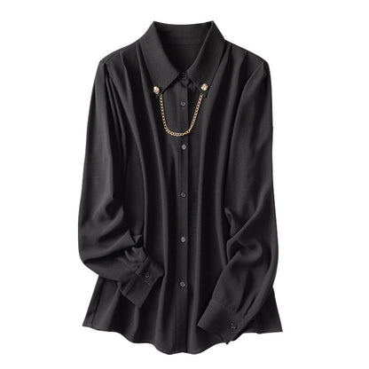 Long Sleeve Black Chiffon Top Ladies Blouse