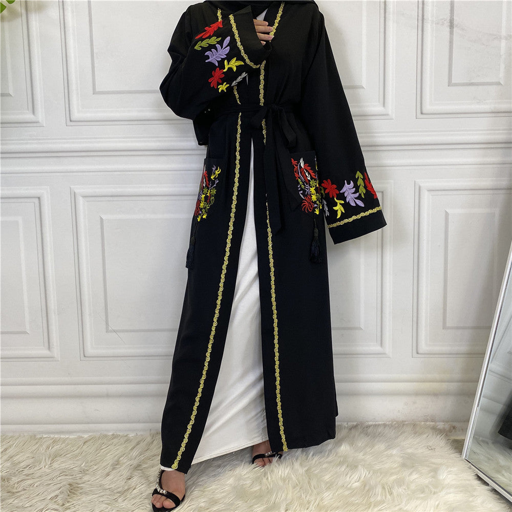 Fashionable Embroidered Cardigan Lace Up Women's Robe